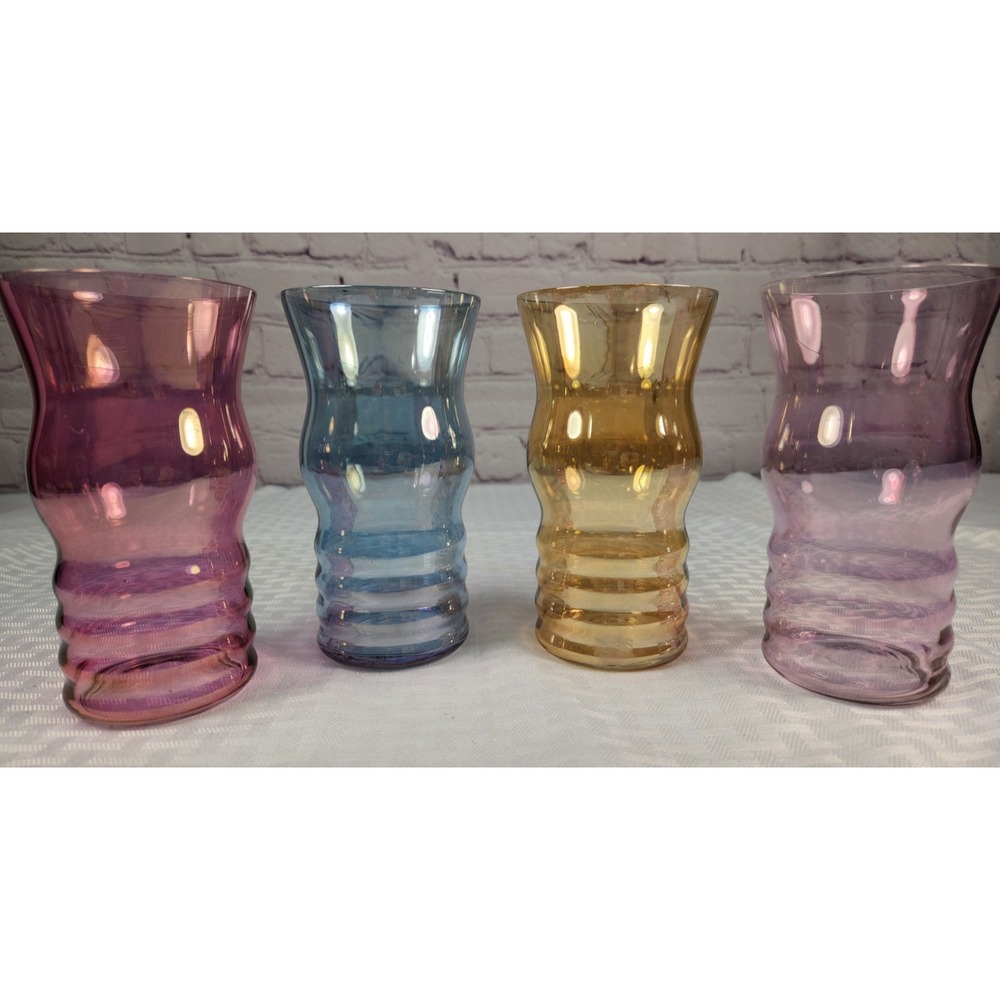Rare Find! West Virginia Dunbar Iridescent Drinking Tumbler Glasses Set of 4